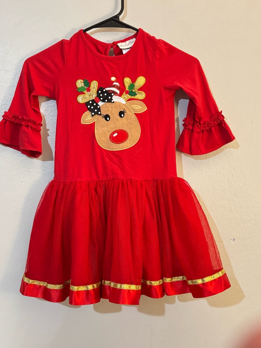 Emily Rose Red Girls Holiday Dress with Gold Accents